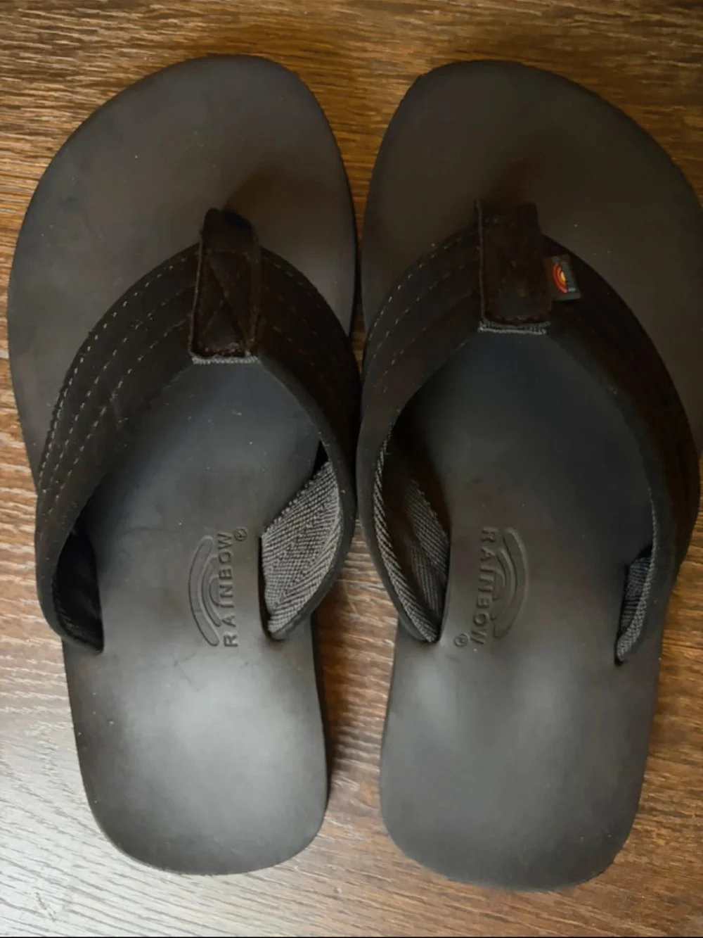 Rainbow Men's Black Leather Flip-Flop Sandals